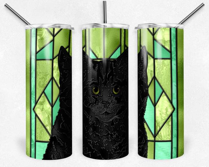 Stained Glass Black Cat Tumbler
