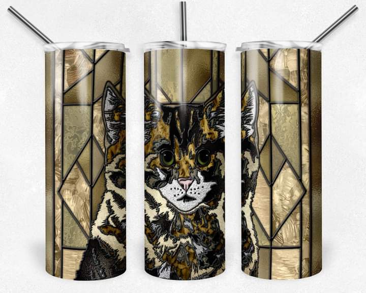 Stained Glass Multicolored Cat 20 oz Tumbler
