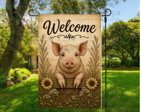 Pink Pig Garden Flag