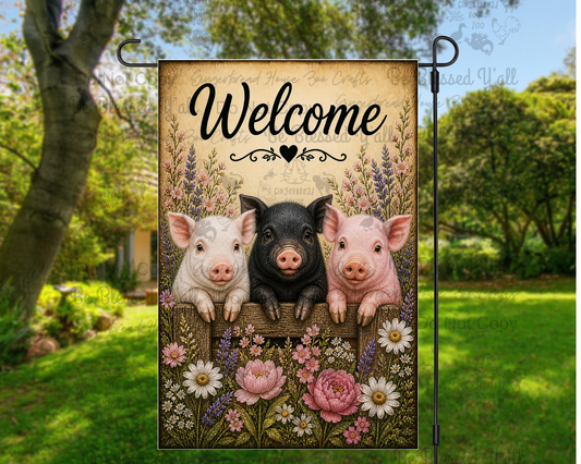 Three Cute Pigs Garden Flag