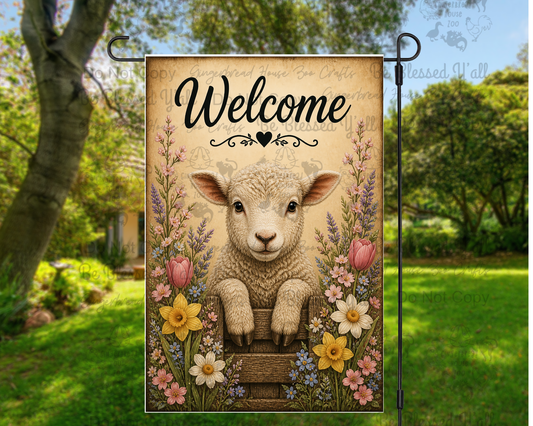 Sheep and Flowers Garden Flag