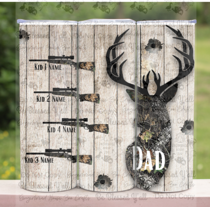 Personalized Hunting Dad Tumbler – Rustic Bullet &amp; Deer Antler Design