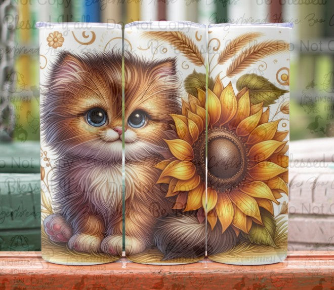 Cute Cat With Sunflower Tumbler