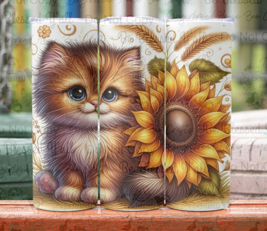 Cute Cat With Sunflower Tumbler